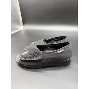 Romulo Confort 24/7 Black Canvas Open Toe Wedge Sandals Adjustable Strap Size 35